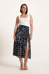 High Slit Skirt - BLUE PRINTED